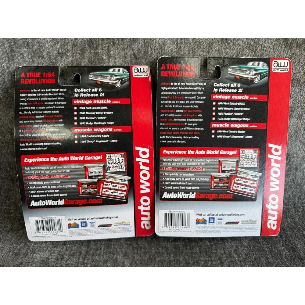 Lot 2 Auto World 1/64 1969 Pontiac Firebird & 1973 Dodge Challenger Rallye NIP